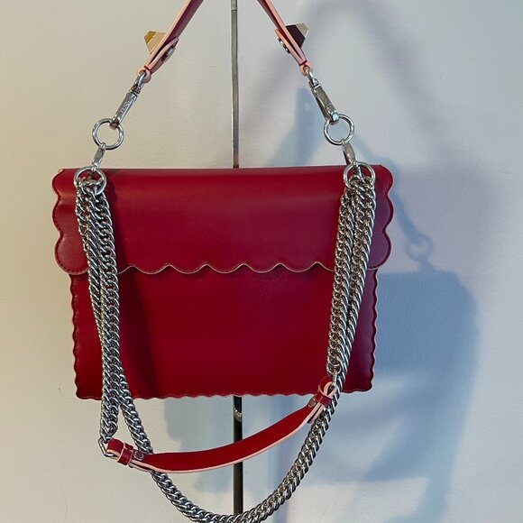 FENDI Vitello Liberty Scalloped Studded Kan I Shoulder Bag in Fragola - Preowned - Picture 2 of 14